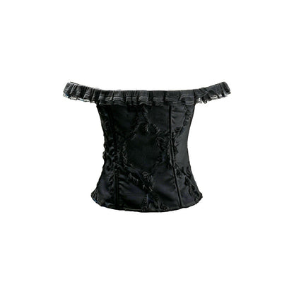 One-Shoulder Jacquard Bustier Top Black