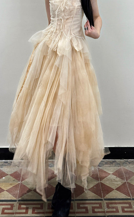 Forest Elf Tulle Skirt Washed Dyed Tea Color