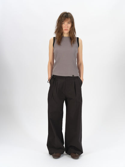 Bicolor-Belted Cotton Wide-Leg Pants