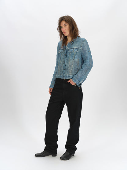 Denim-Print Ramie Shirt