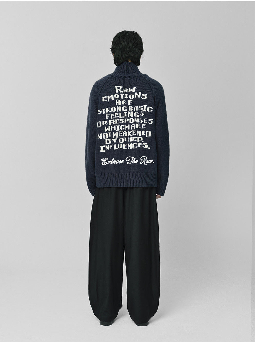 Raw Intarsia Cowichan  Knit Zip-Up Navy