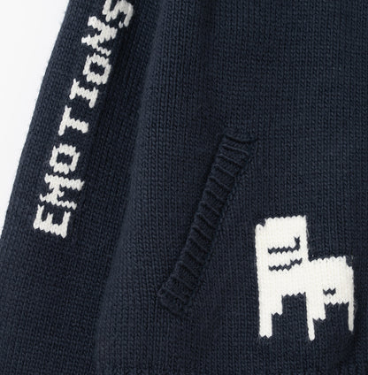 Raw Intarsia Cowichan  Knit Zip-Up Navy