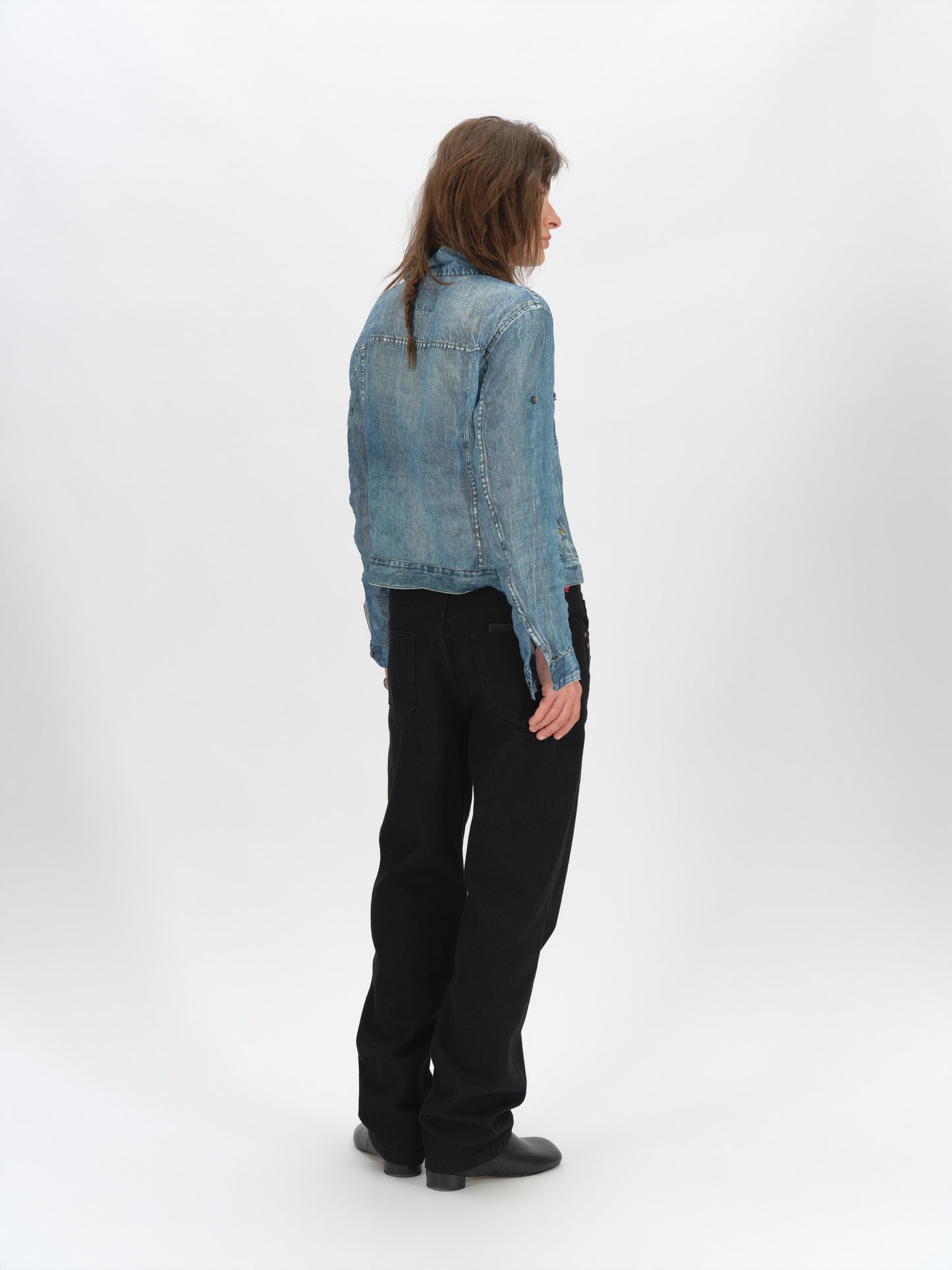 Denim-Print Ramie Shirt
