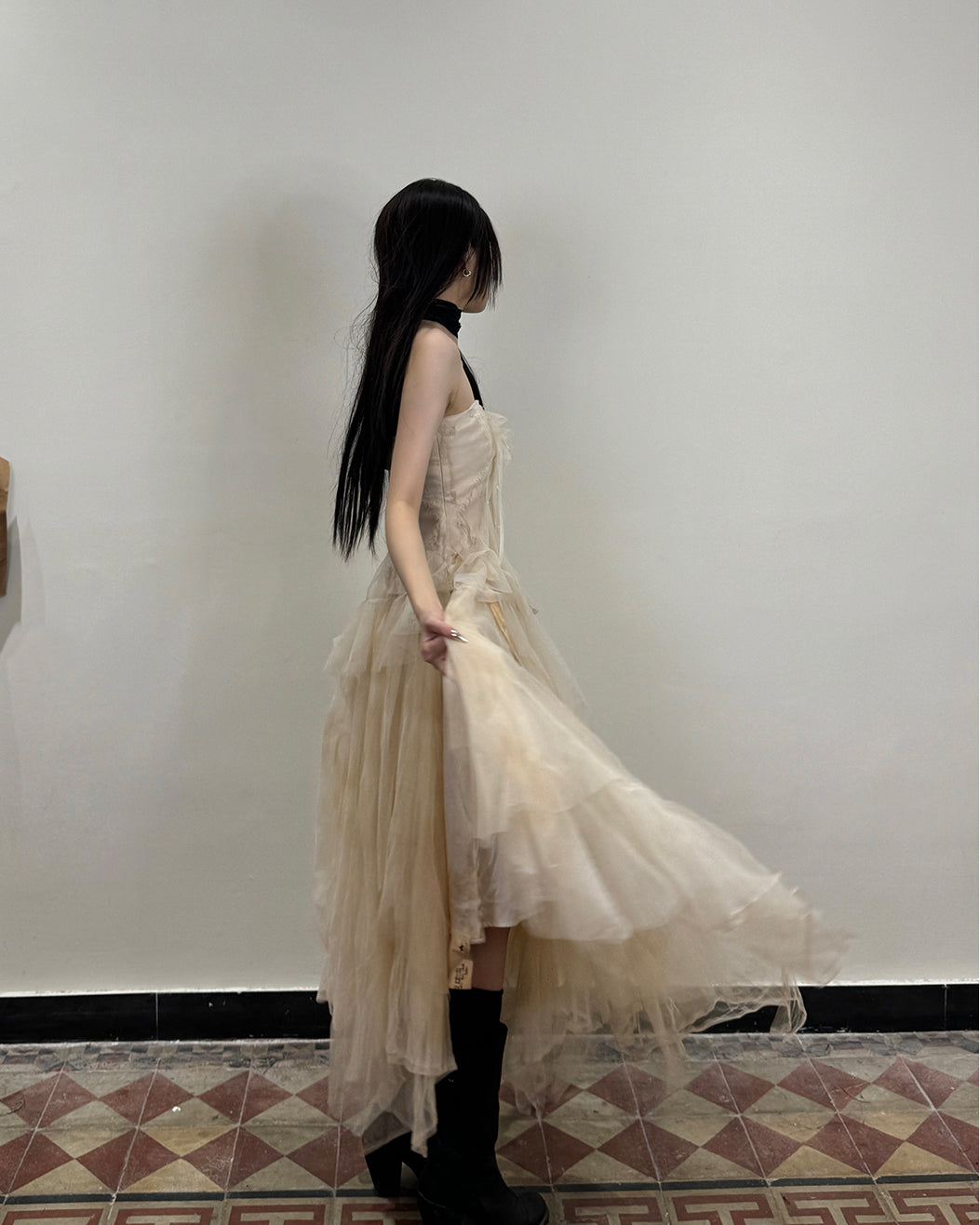 Forest Elf Tulle Skirt Washed Dyed Tea Color
