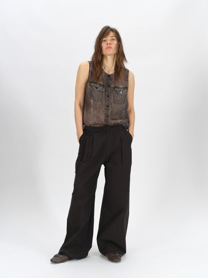 Longline Denim-Print Ramie Tank