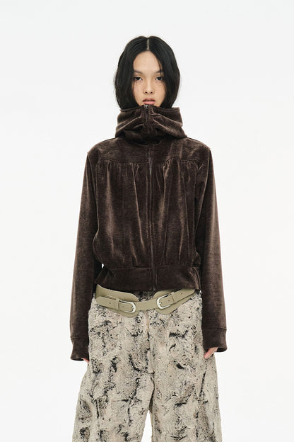 SHIRRING ZIP UP / BROWN