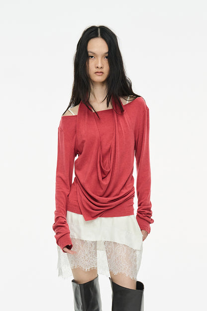 LAYERED HALTER TOP / RED