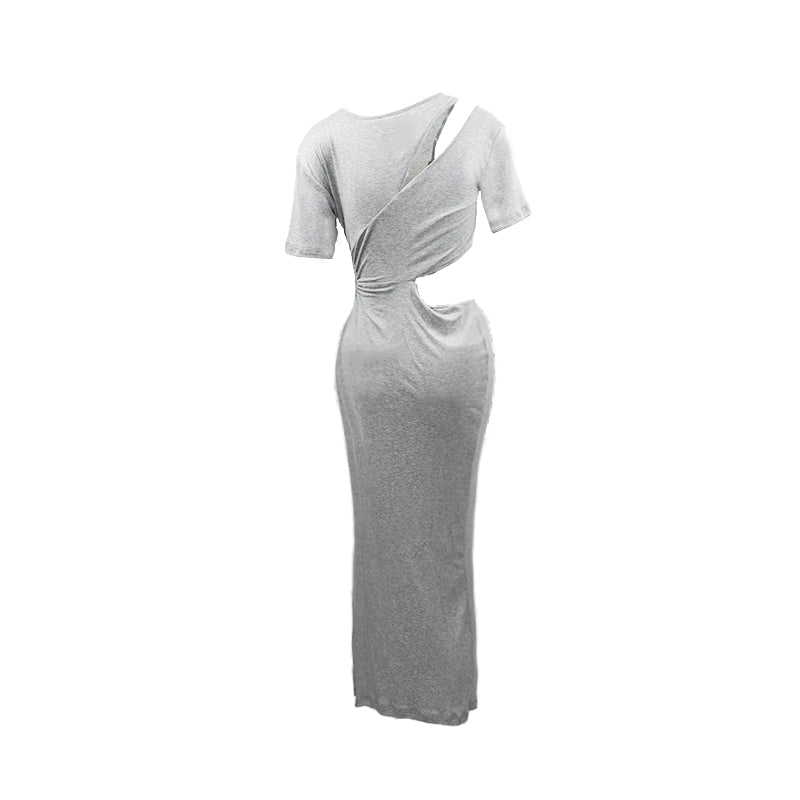 Deconstructed Openwork Knit Maxi Dress Grey