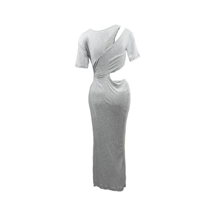 Deconstructed Openwork Knit Maxi Dress Grey