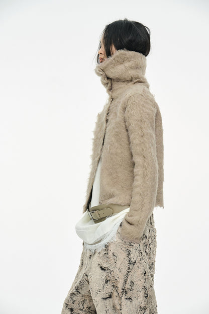HAIRY COLLAR CARDIGAN / BEIGE