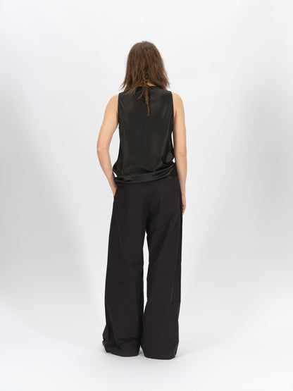 Bicolor-Belted Cotton Wide-Leg Pants