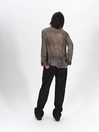 Longline Denim-Print Ramie Shirt