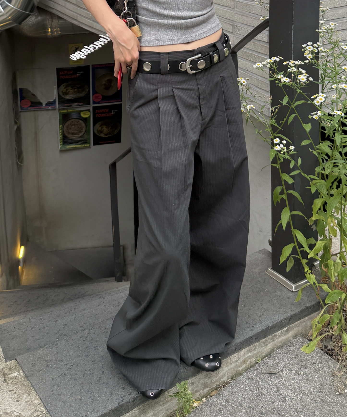 OVERSIZED VTG STRIPE TROUSERS - CHARCOAL