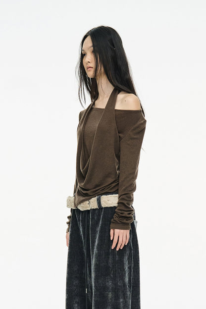LAYERED HALTER TOP / BROWN