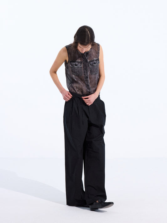 Bicolor-Belted Cotton Wide-Leg Pants