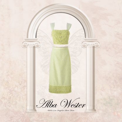 Elegant Green Strap Top and Skirt Set