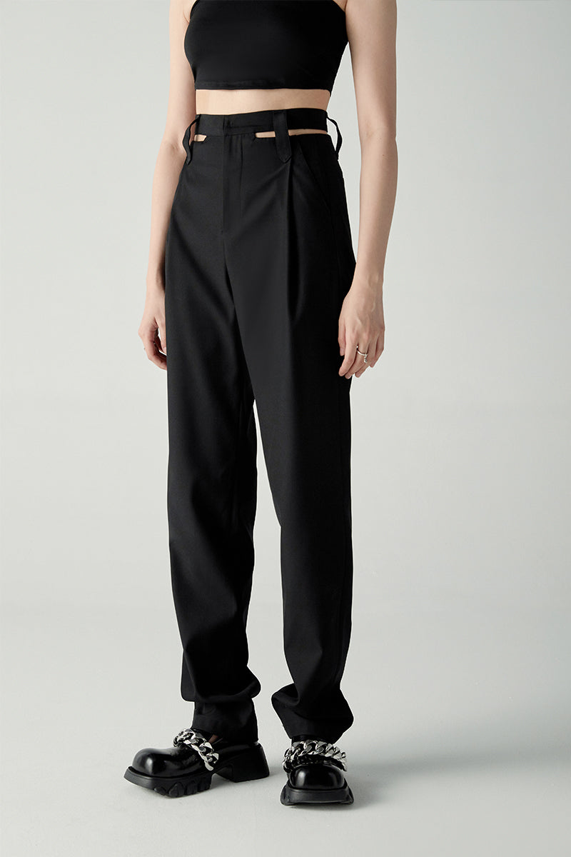 Hollow Waist Stacked Wide-Leg Pants