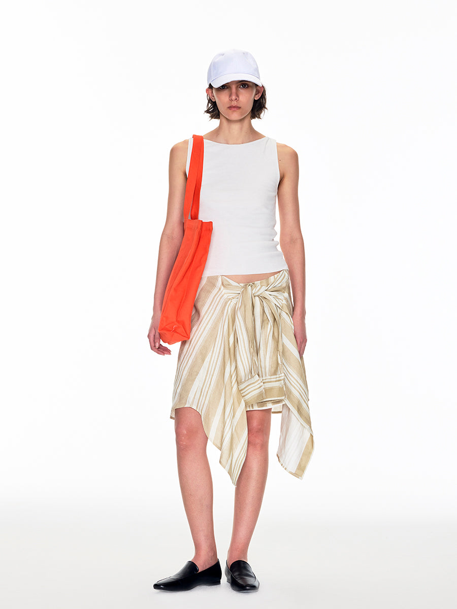 LINEN STRIPED WRAP SKIRT