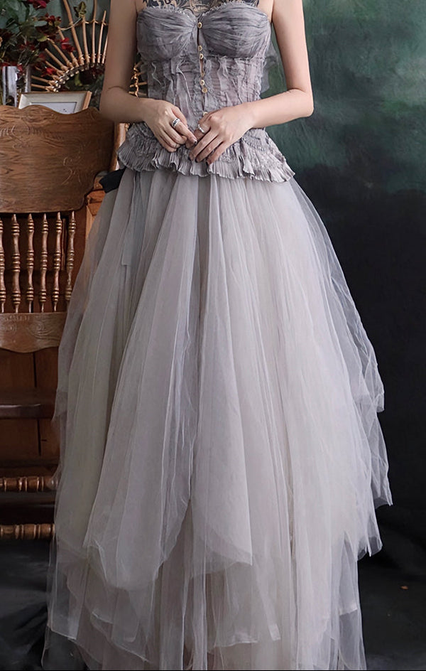 Forest Elf Tulle Skirt Washed Dyed Ink Wash Grey