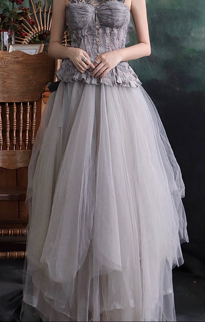 Forest Elf Tulle Skirt Washed Dyed Ink Wash Grey