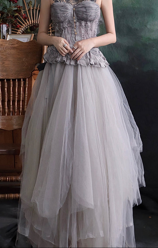 Forest Elf Tulle Skirt Washed Dyed Ink Wash Grey