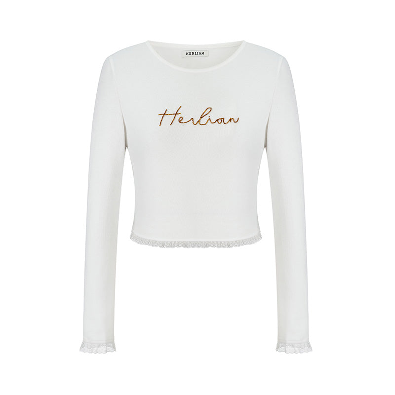 Pearl Beaded Logo Long Sleeve T-Shirt