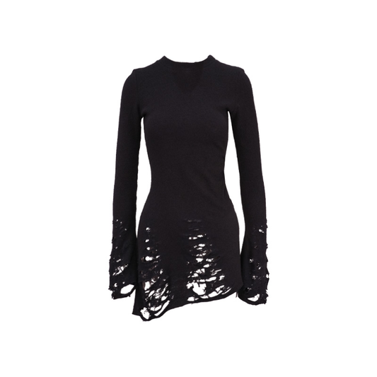 Ragged High Neck Knitted Top Black