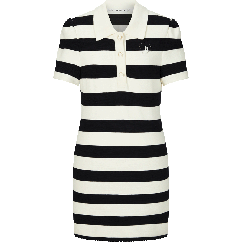 Black and White Striped Polo Short Sleeve Dress