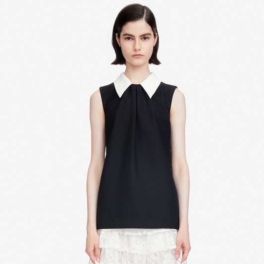 Color Block Collar A-Line Sleeveless Top