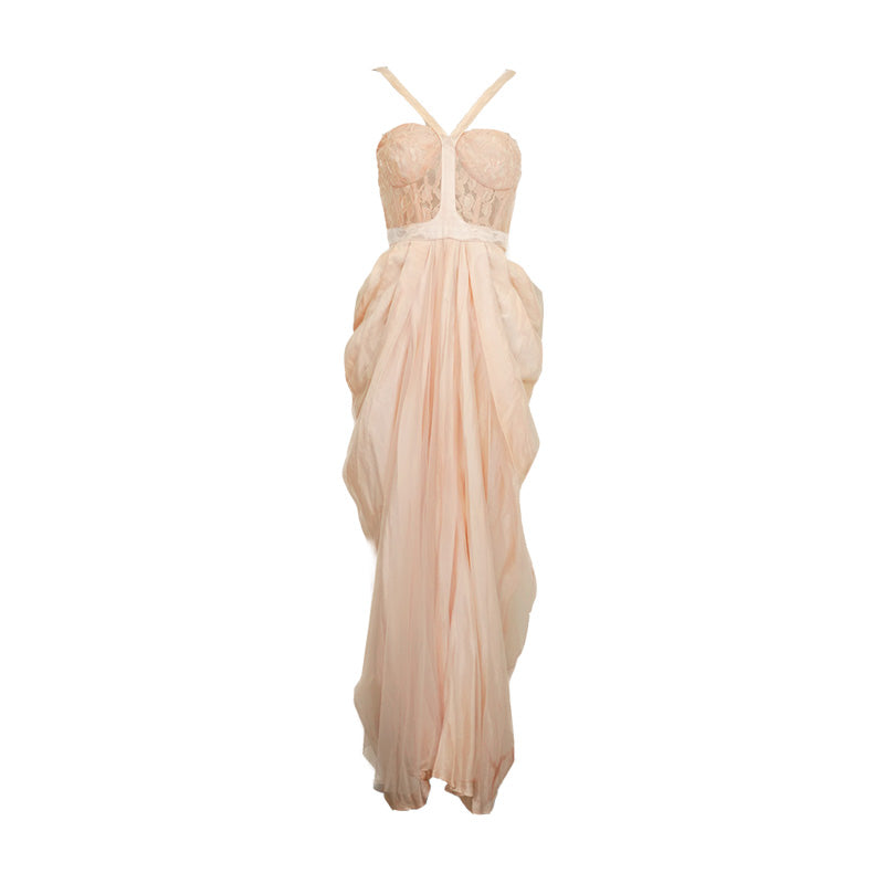 Hollow Floral Vase Dress Sweet Potato Pink