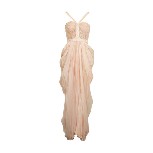 Hollow Floral Vase Dress Sweet Potato Pink