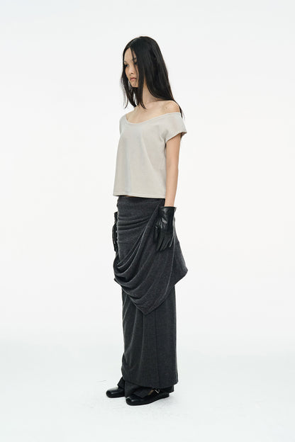 DRAPE LONG SKIRT / CHARCOAL