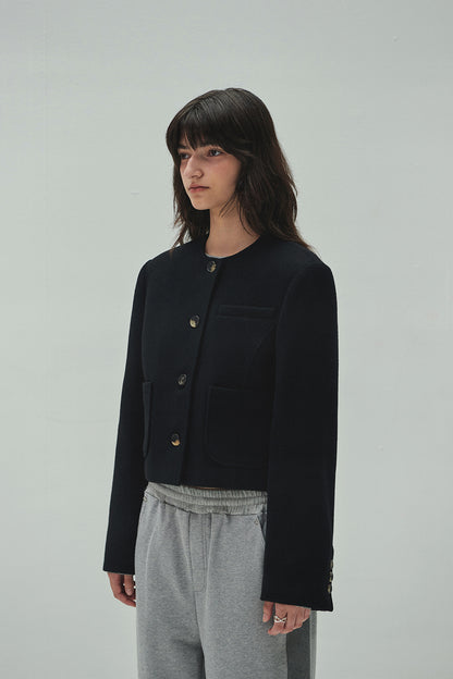 WOOLLY NO COLLAR JACKET BLACK