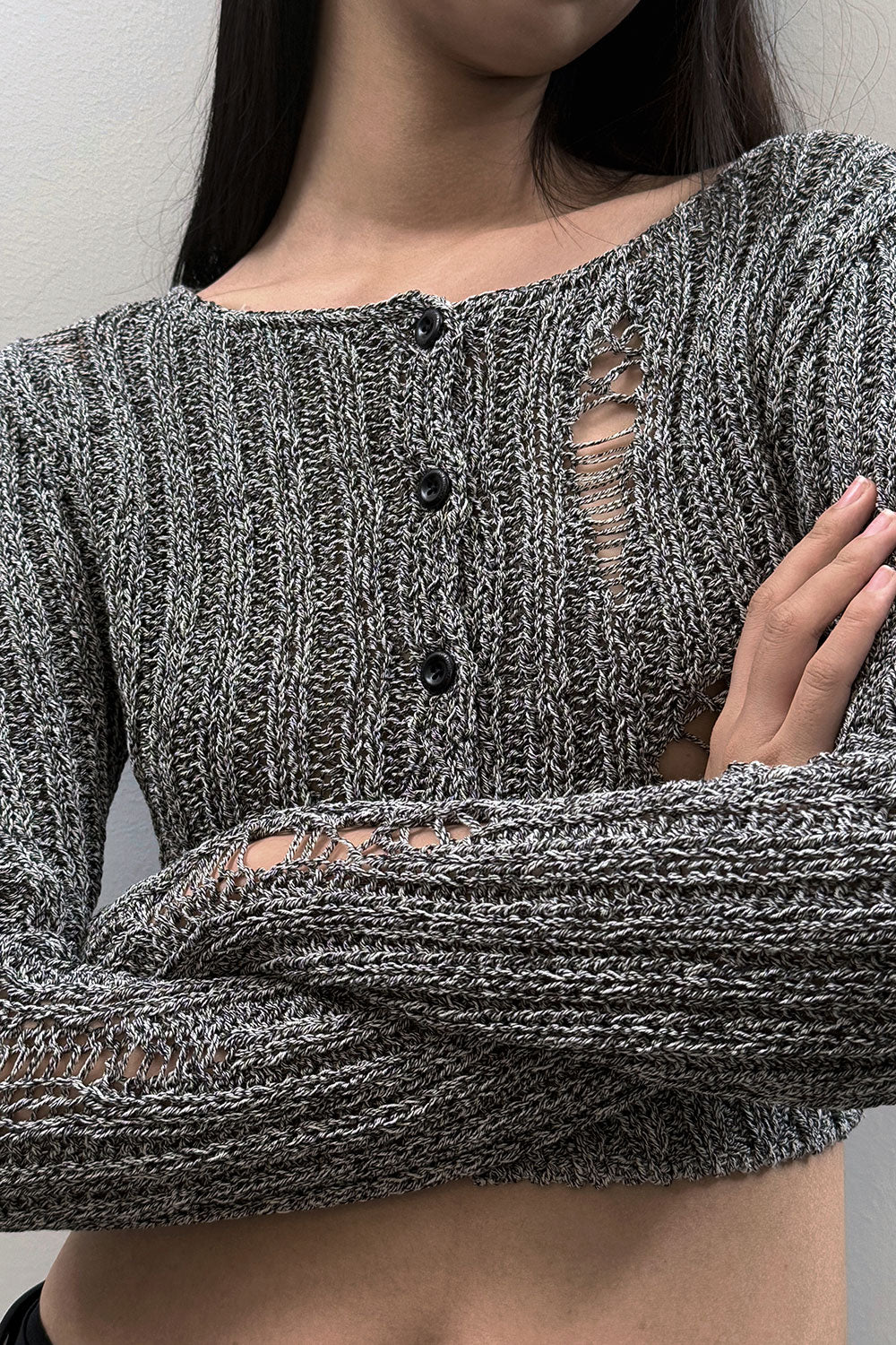 DAMAGE CROP CARDIGAN GREY