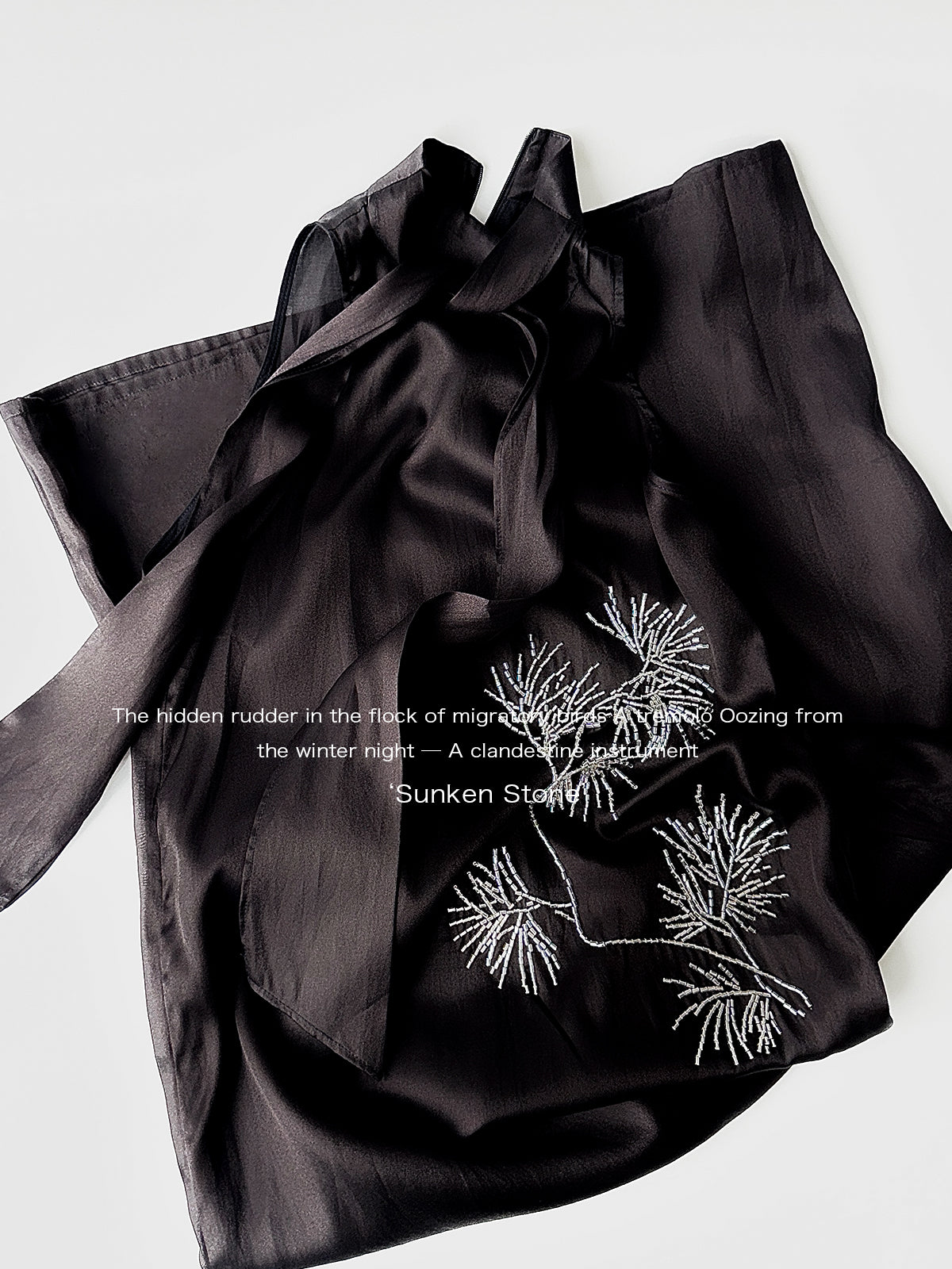 Pine Branch Beaded Ribbon-Tie Dress