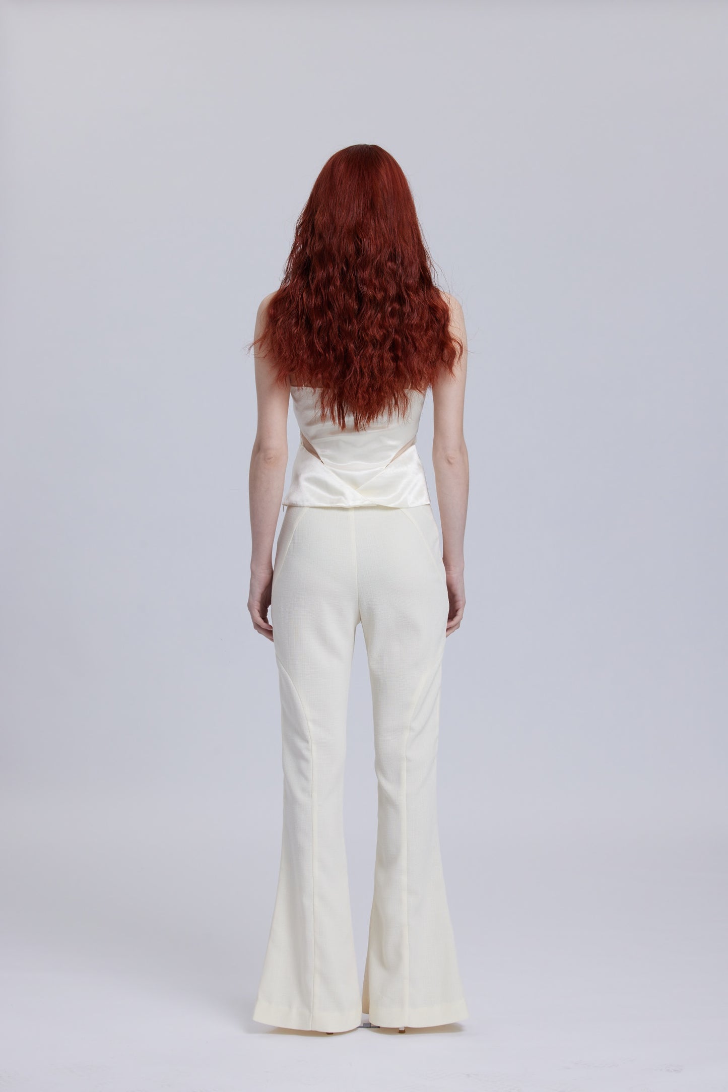 White Mesh Waistband Flared Pants