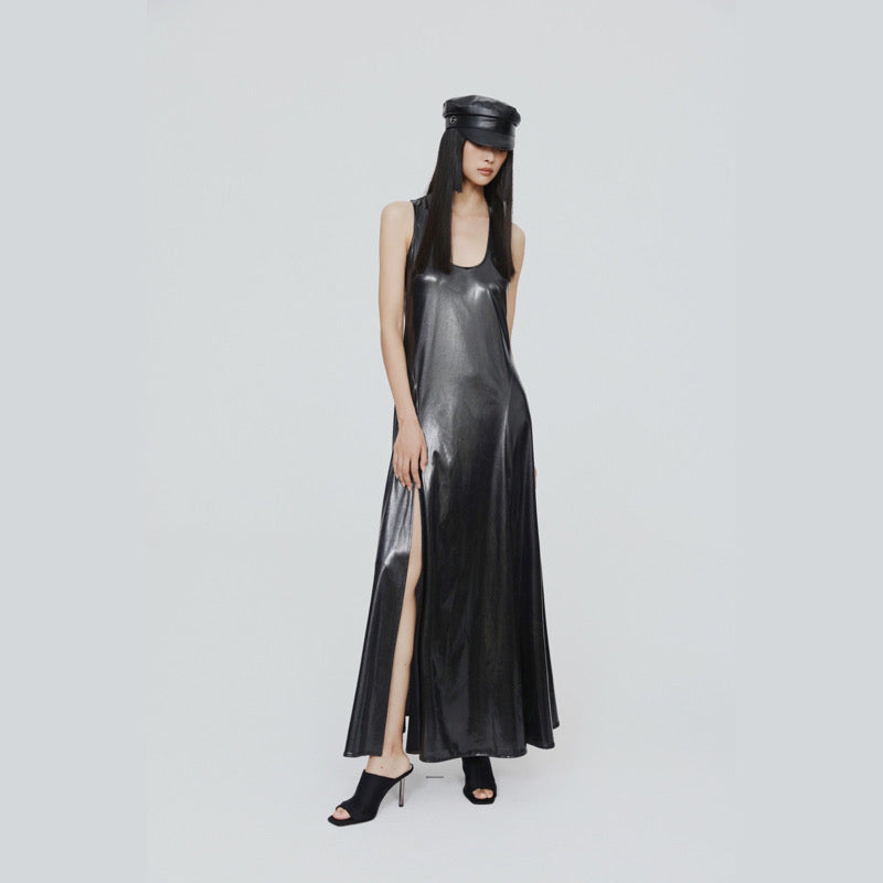 Silver-Black Shiny Long Skirt-Pre-order