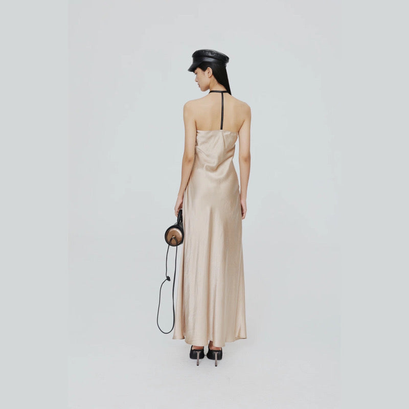 Nude Leather Splice Strappy Maxi Dress-Pre-order