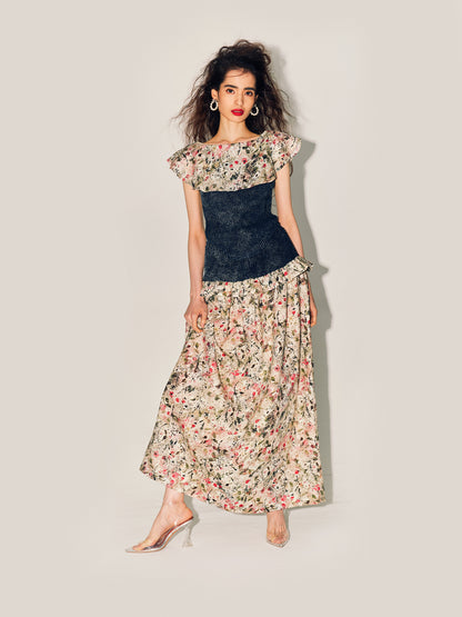 MIAOYAN24 Spring/Summer Original Printed Romantic Bouquet Maxi Skirt