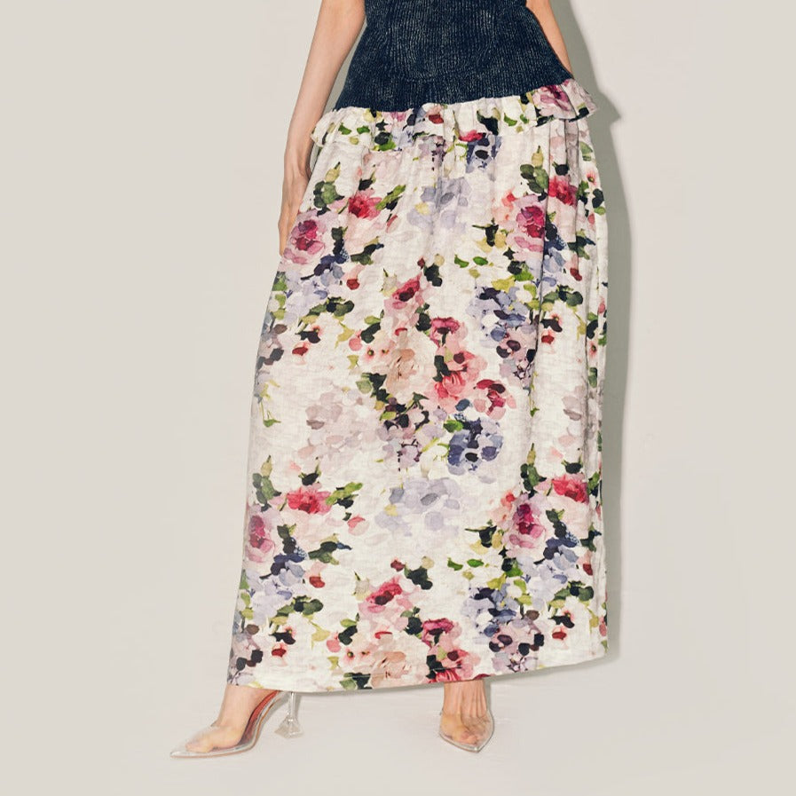 MIAOYAN24 Spring/Summer Original Printed Abstract Floral Maxi Skirt