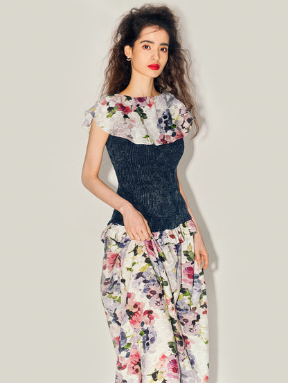 MIAOYAN24 Spring/Summer Original Printed Abstract Floral Maxi Skirt