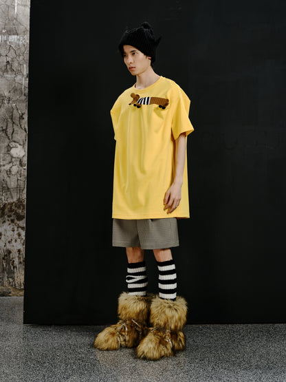 Striped clothing dachshund yellow boxy T-shirt