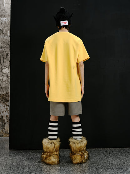 Striped clothing dachshund yellow boxy T-shirt