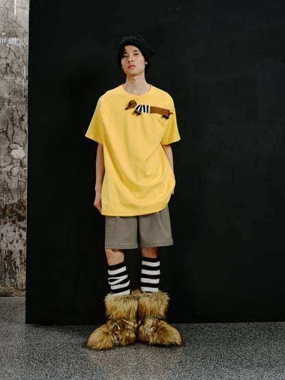 Striped clothing dachshund yellow boxy T-shirt