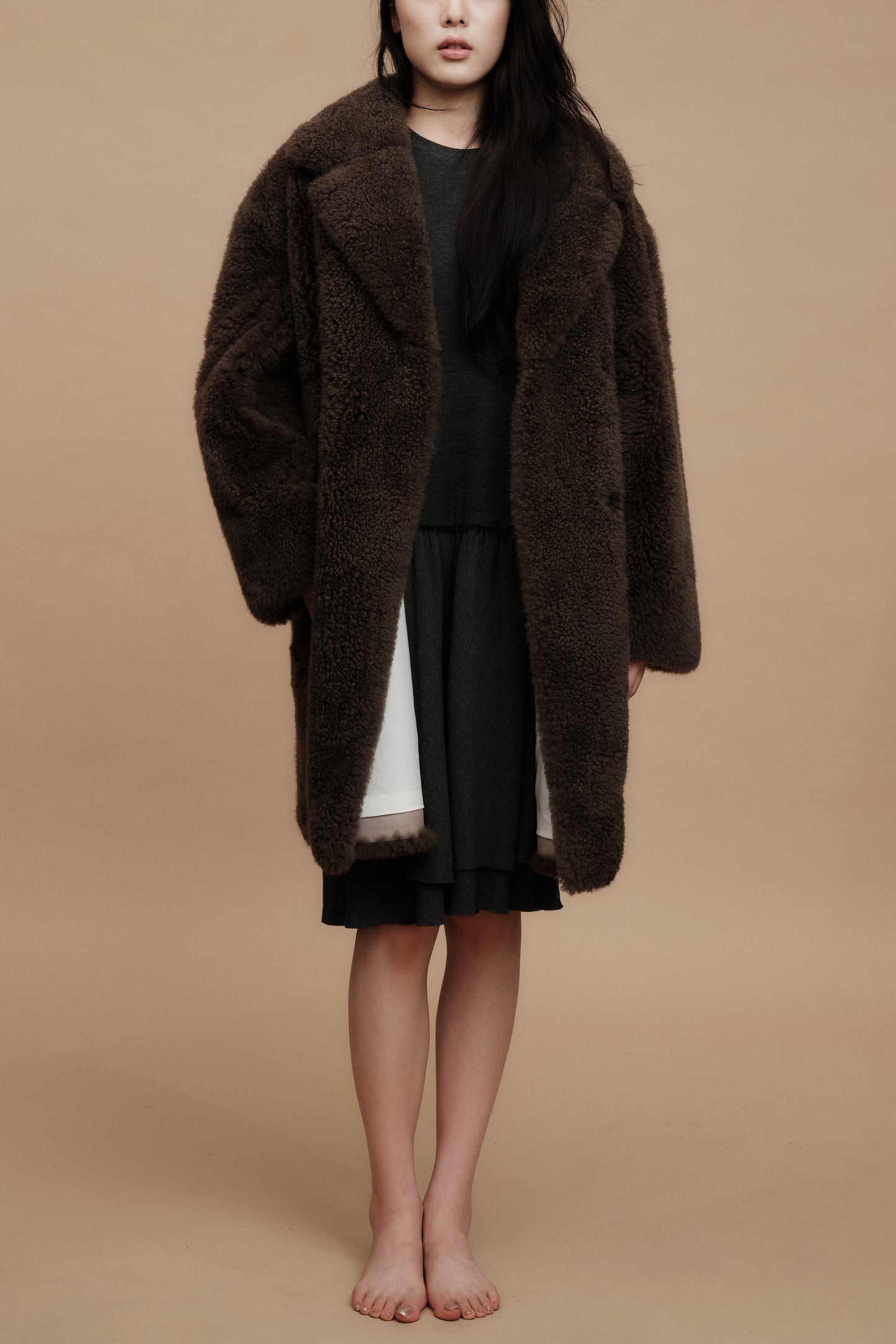 Rare Cashmere Fur Integration Mid-length Coat