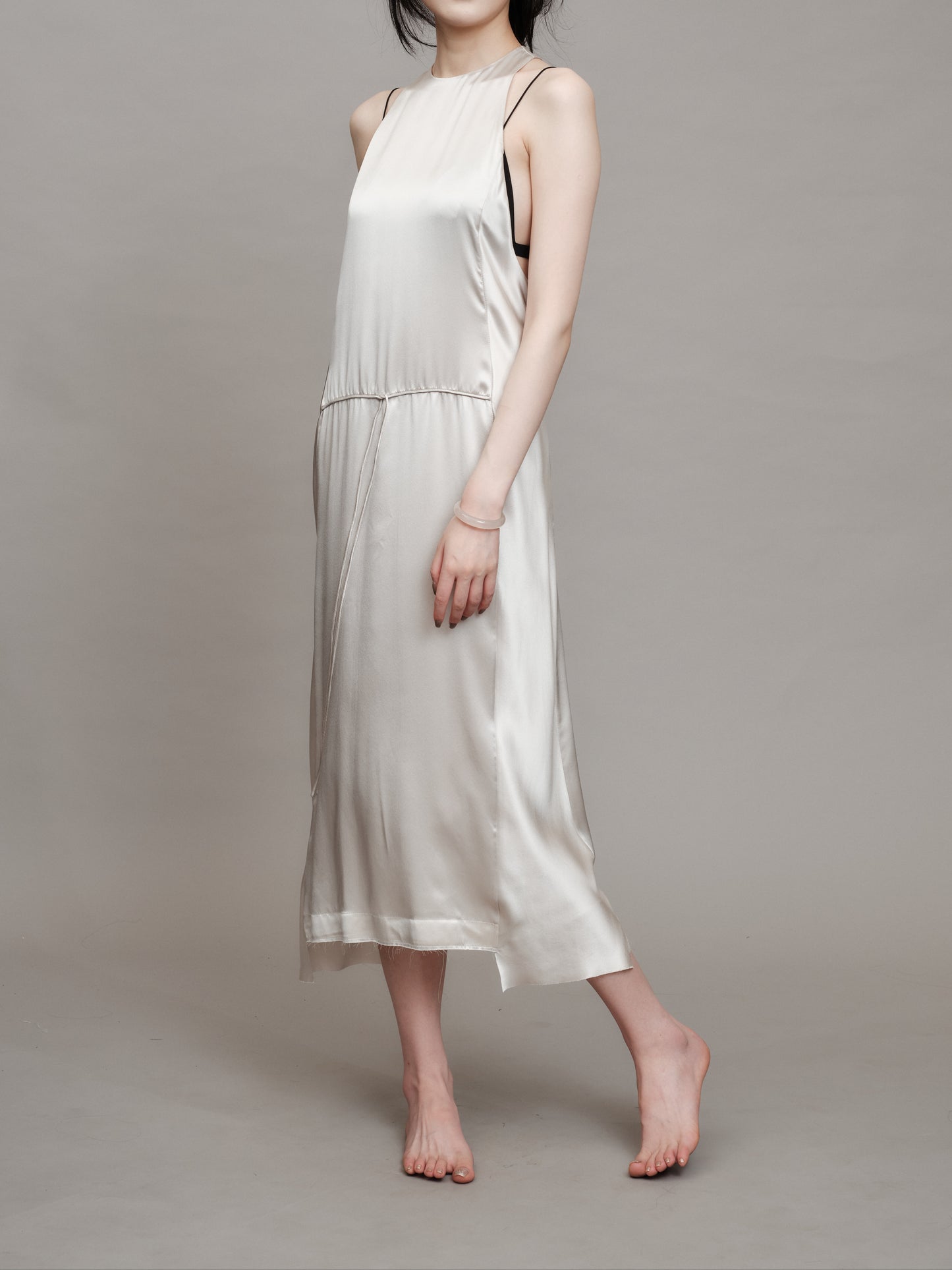 Silk Side Pleated Slip Dress