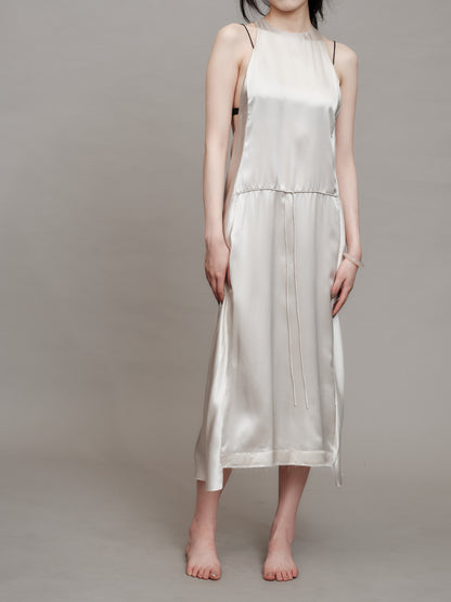 Silk Side Pleated Slip Dress