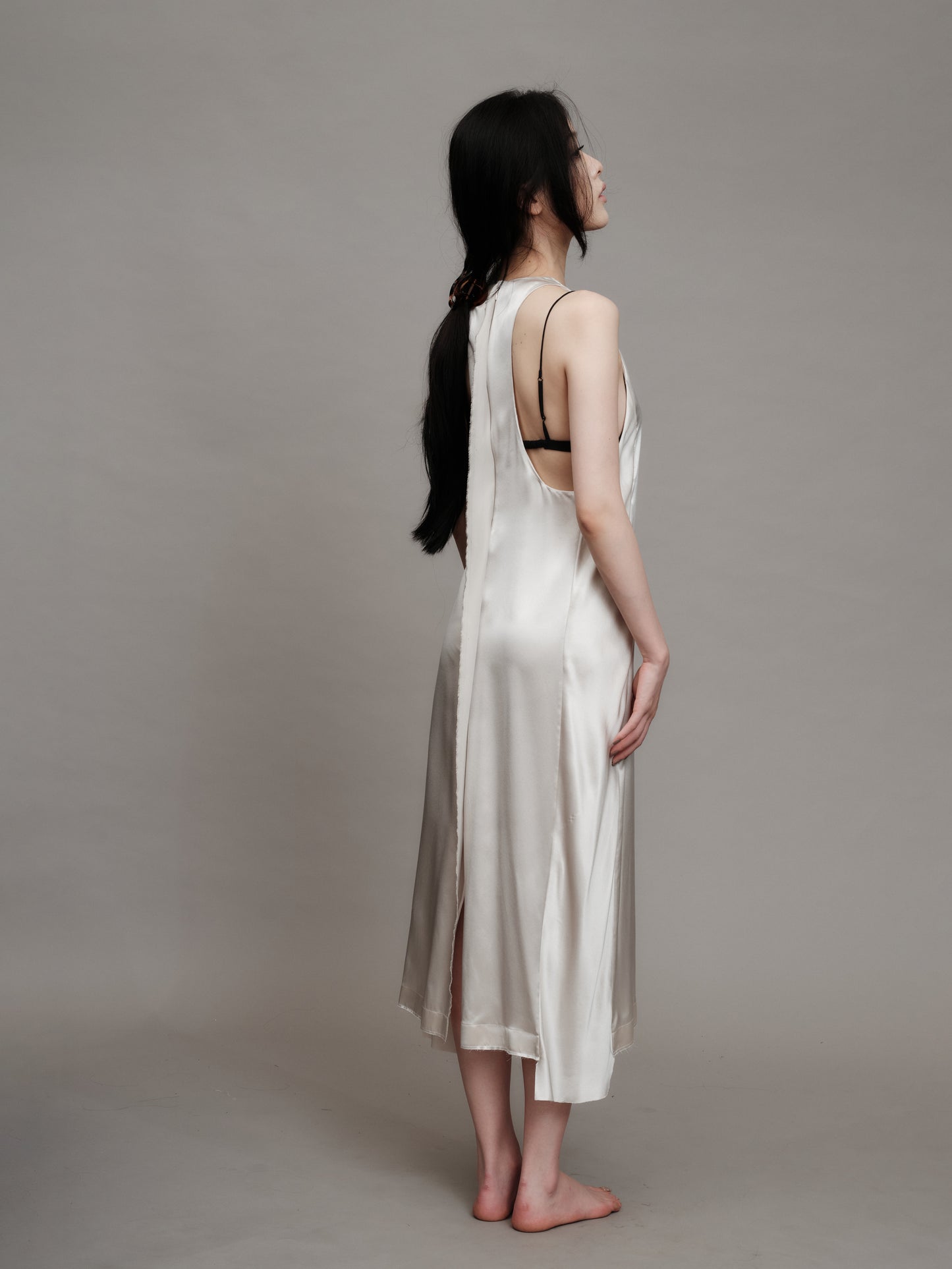 Silk Side Pleated Slip Dress