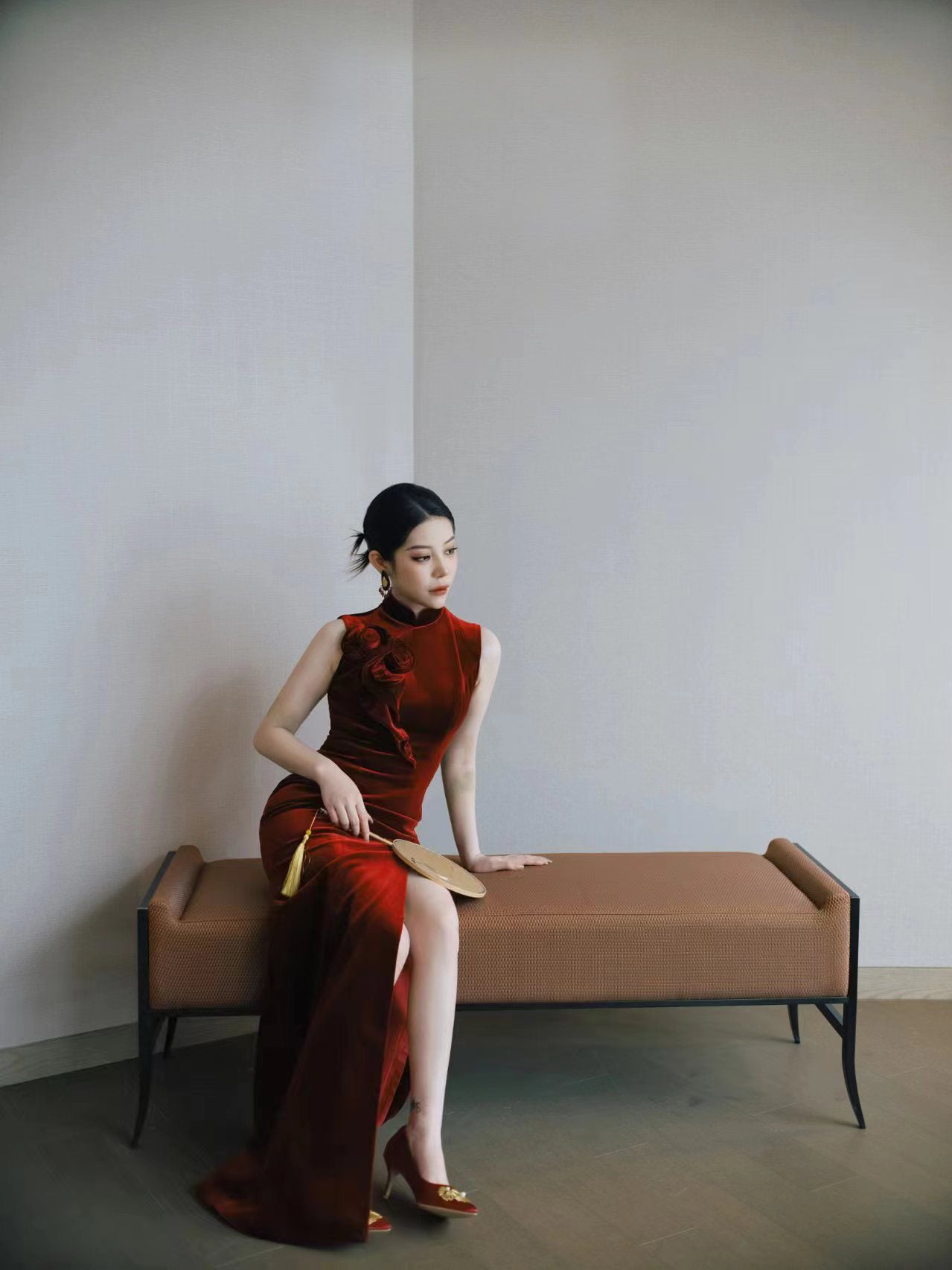 Li Realm Dewdrop Crystal Drop Earring Ebony Garnet Crystal Silver Thick Gold Plated