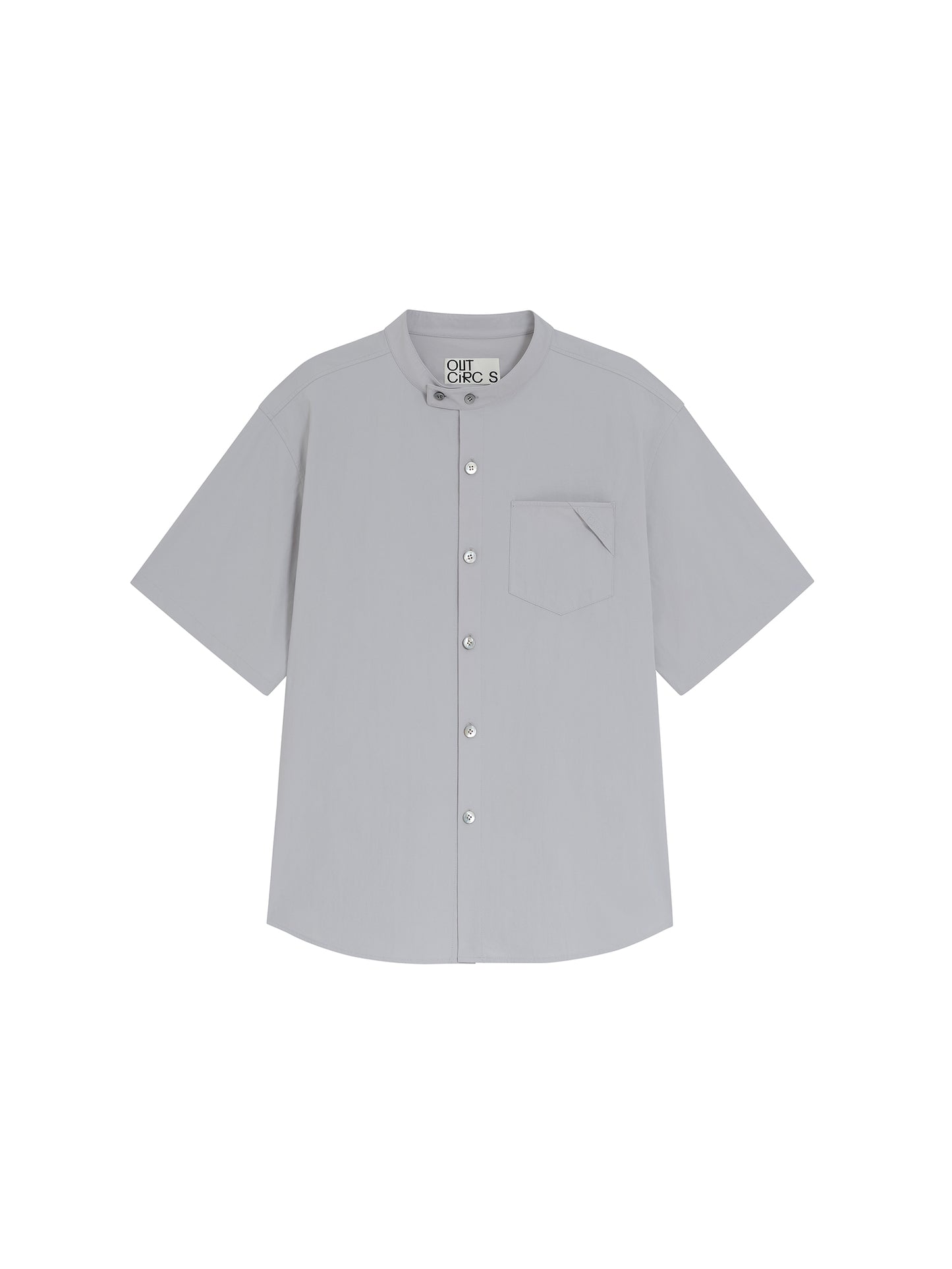 Relaxed Stand Collar Short-Sleeve Shirt